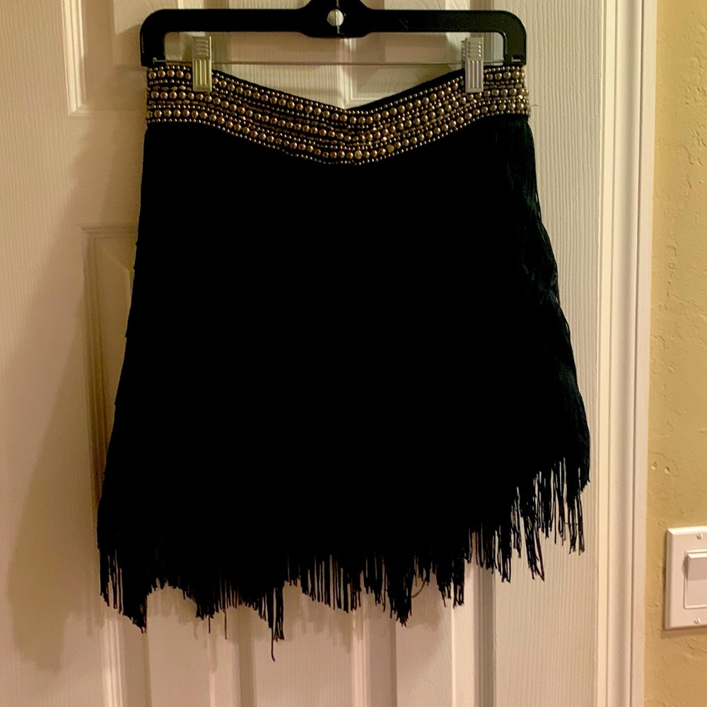 Zara black fringe mini skirt new with tag